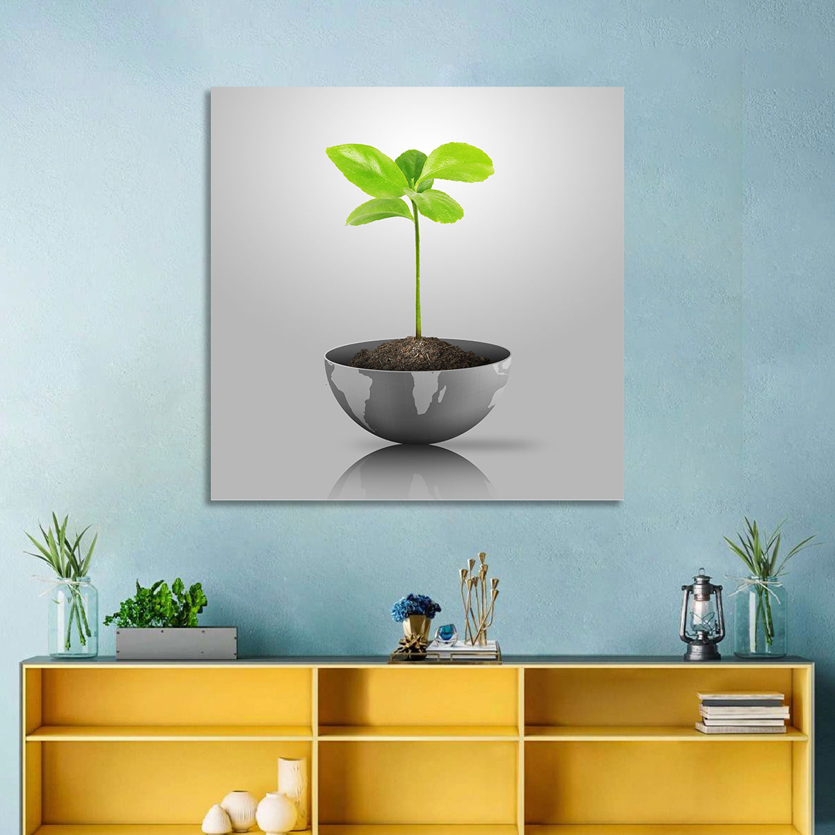 Young Plant on Globe Wall Art in a room, square