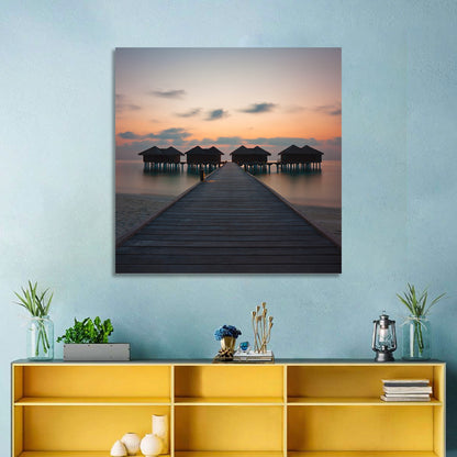 Overwater Bungalows at Sunset Wall Art
