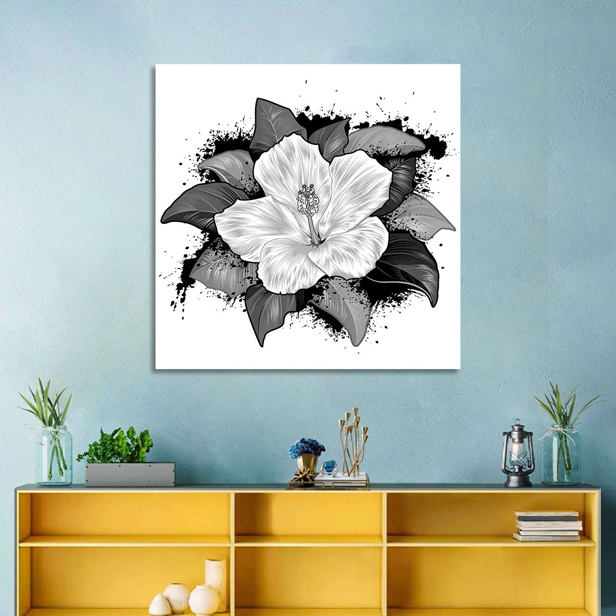 Ink Splatter Hibiscus Illustration Wall Art