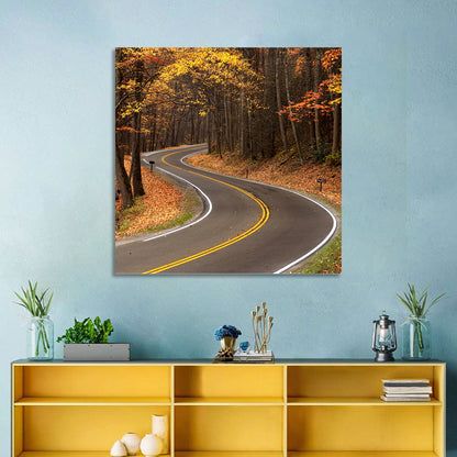S-curve Road Through Autumn Forest Wall Art