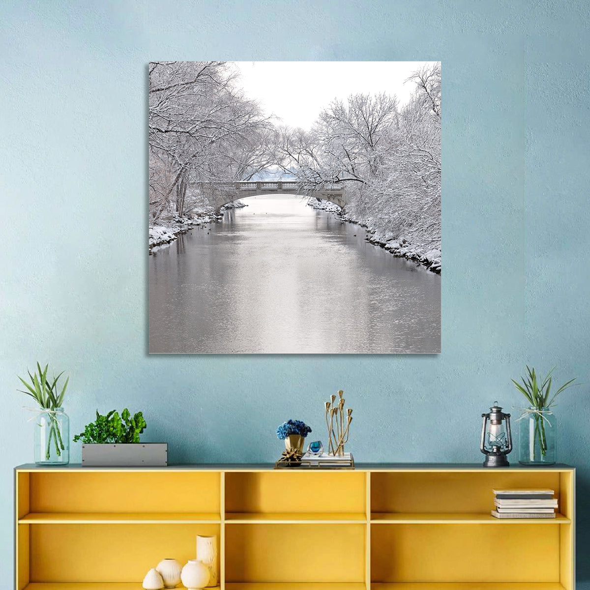 Yahara River Winter Stone Bridge Wall Art