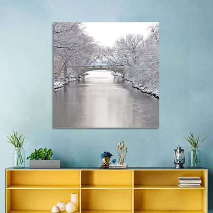 Yahara River Winter Stone Bridge Wall Art