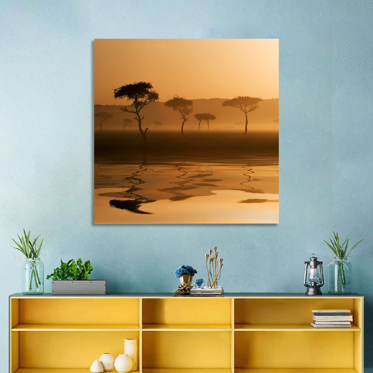 Savanna Sunset Acacia Silhouettes Wall Art