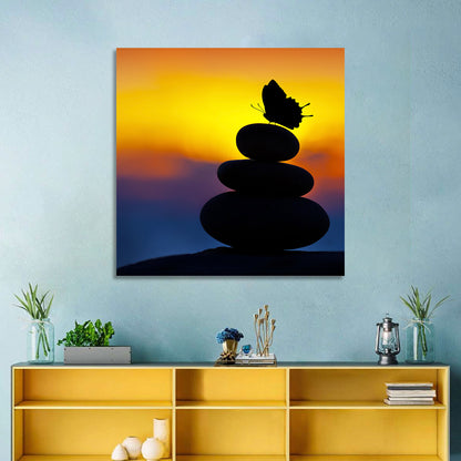 Stacked Spa Stones with Butterfly Wall Art