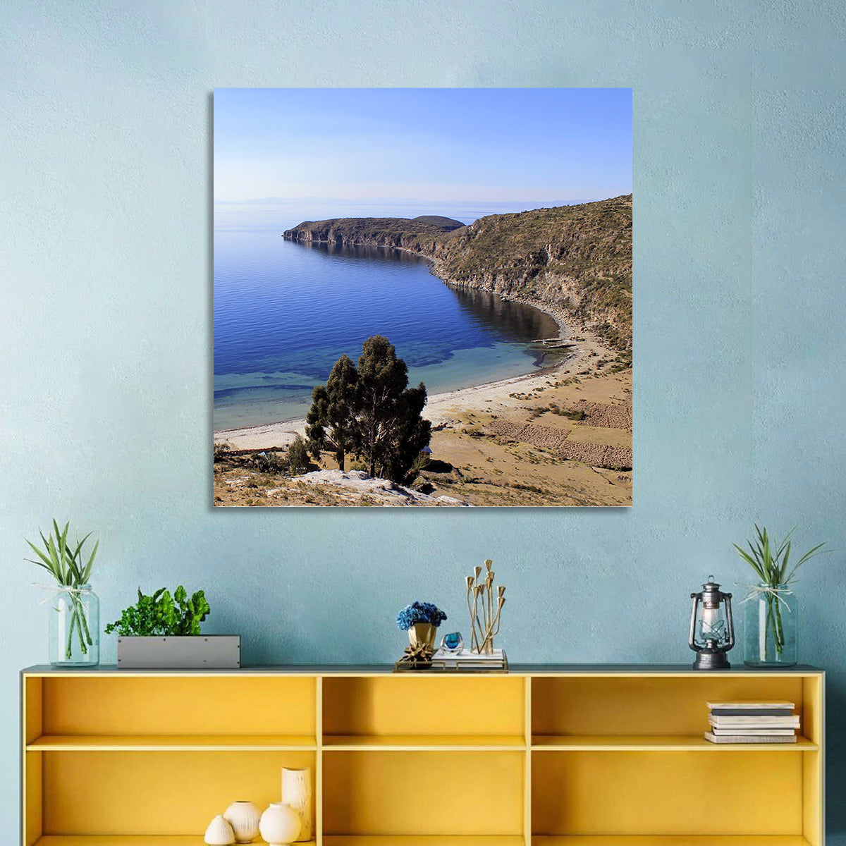 Titicaca Cliffs and Turquoise Water Wall Art