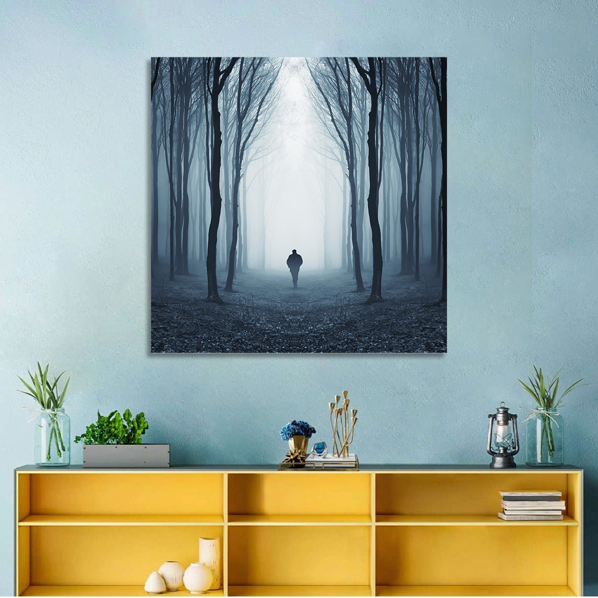 Lone Figure in Misty Forest Wall Art