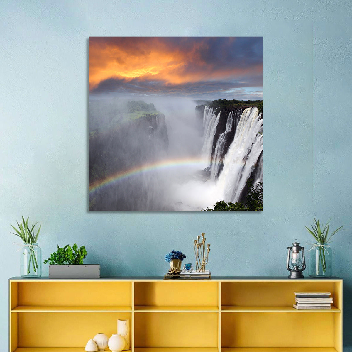Victoria Falls Rainbow at Dusk Wall Art