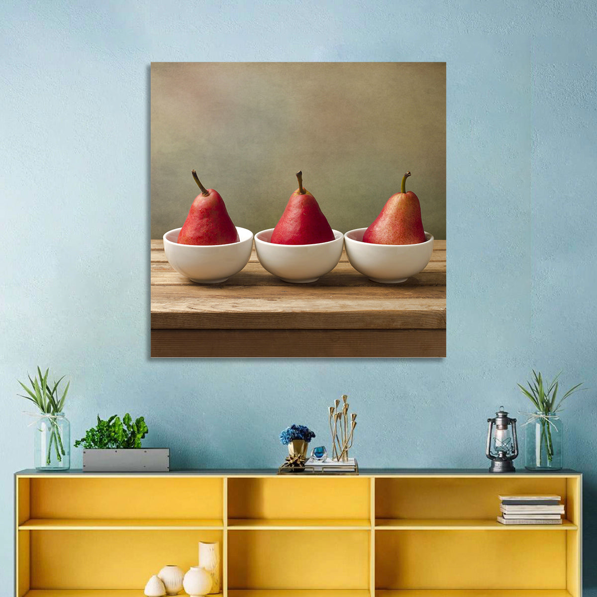 Three Red Pears in Bowls Wall Art