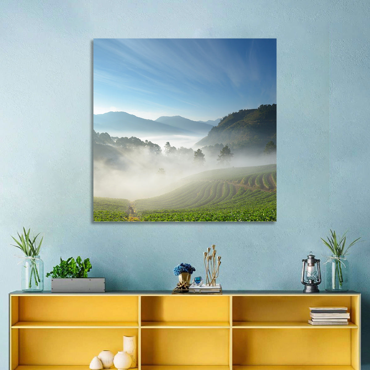Sunlit Terraced Tea Hills Wall Art