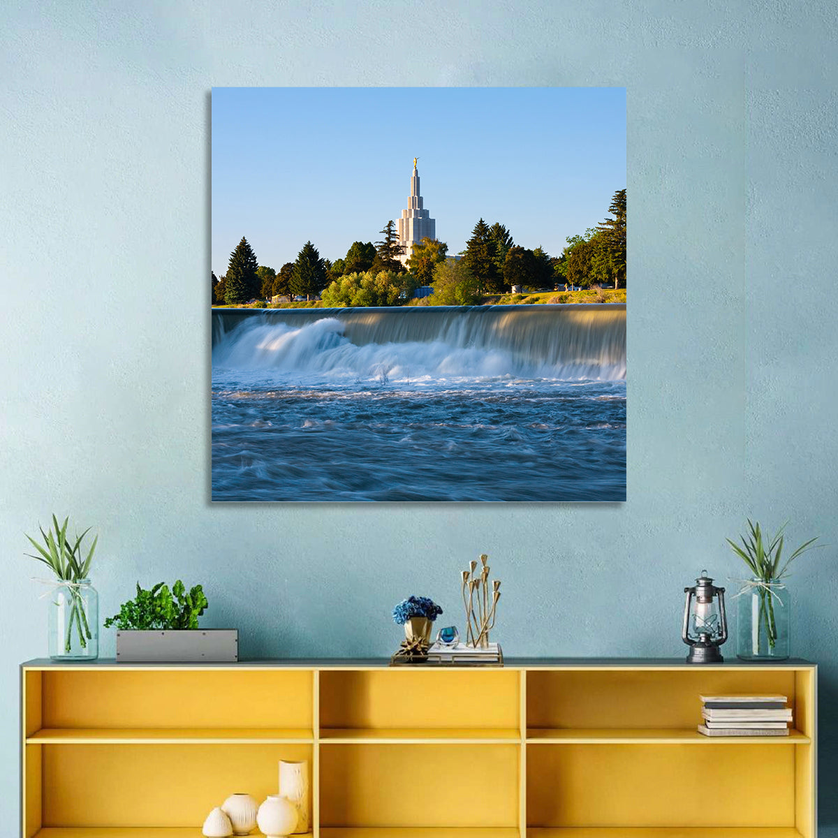 Idaho Falls Temple and Waterfall Wall Art