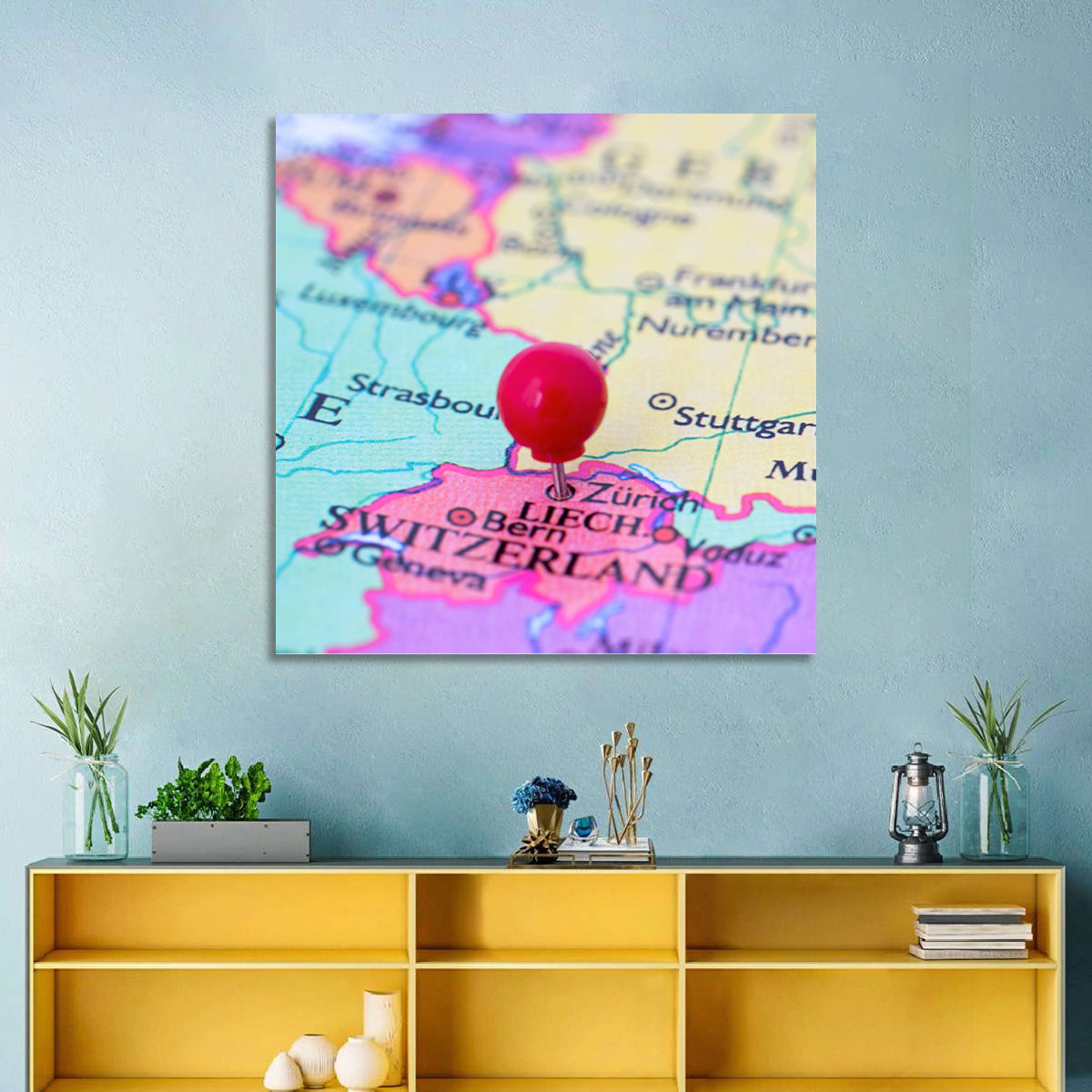 Zurich Map with Red Pin Wall Art