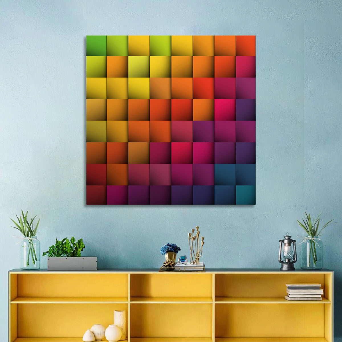Vibrant Gradient Squares Grid Wall Art