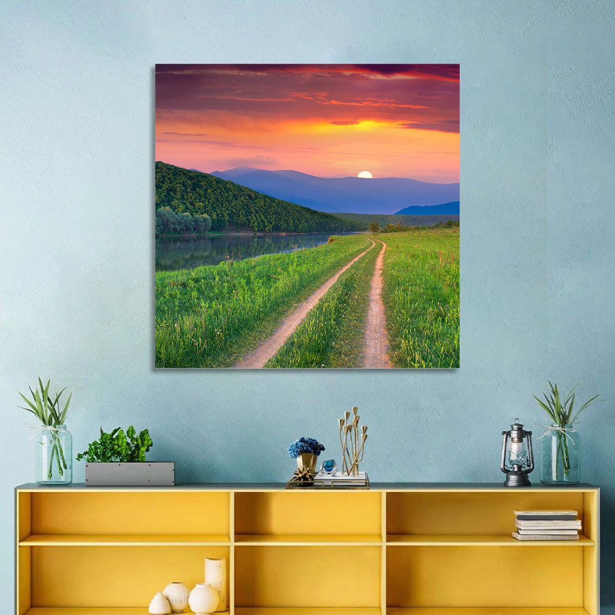 Sunset Path to Mountain Lake Wall Art