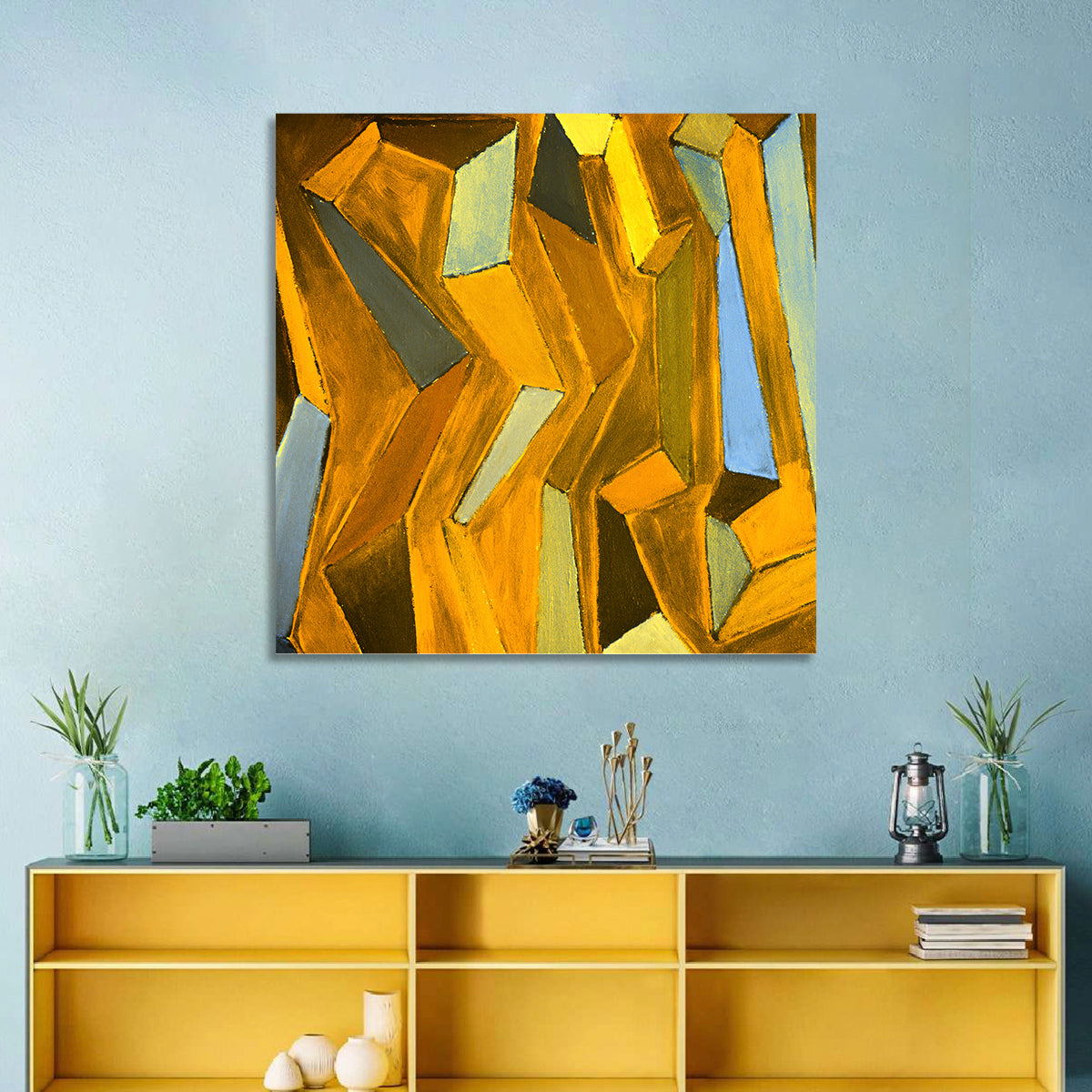 Golden Blocks Abstract Wall Art