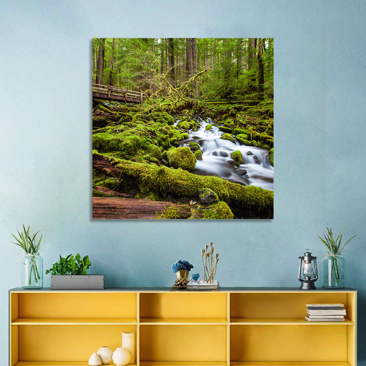 Mossy Cascade Forest Stream Wall Art