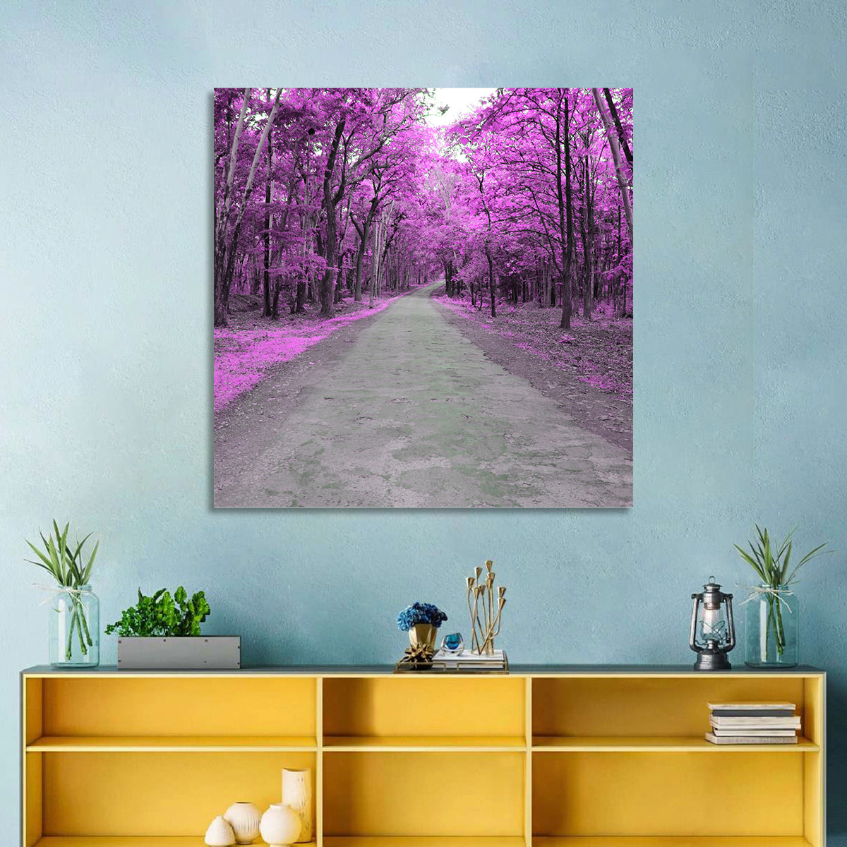 Magenta Autumn Forest Road Wall Art