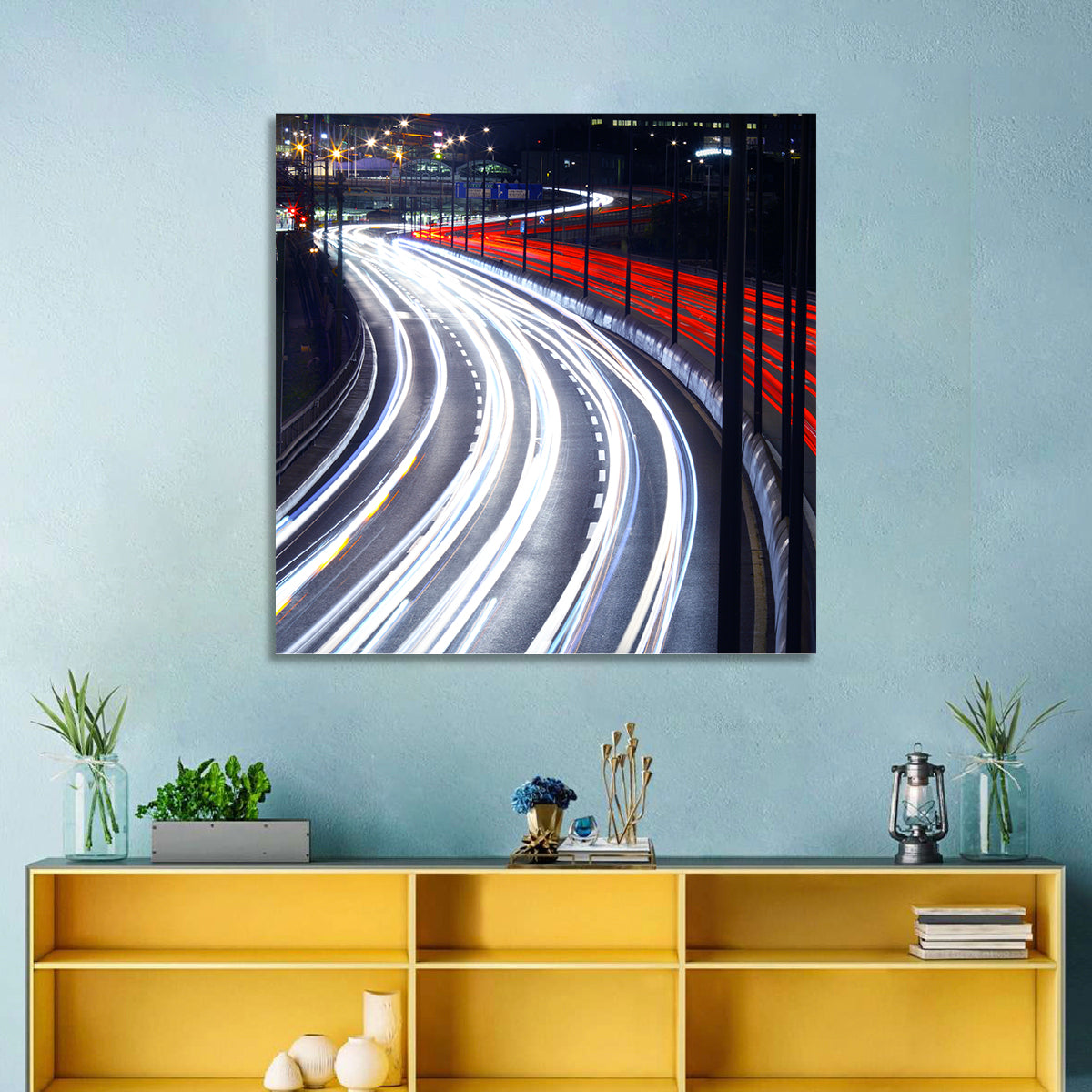Night Highway Light Trails Wall Art