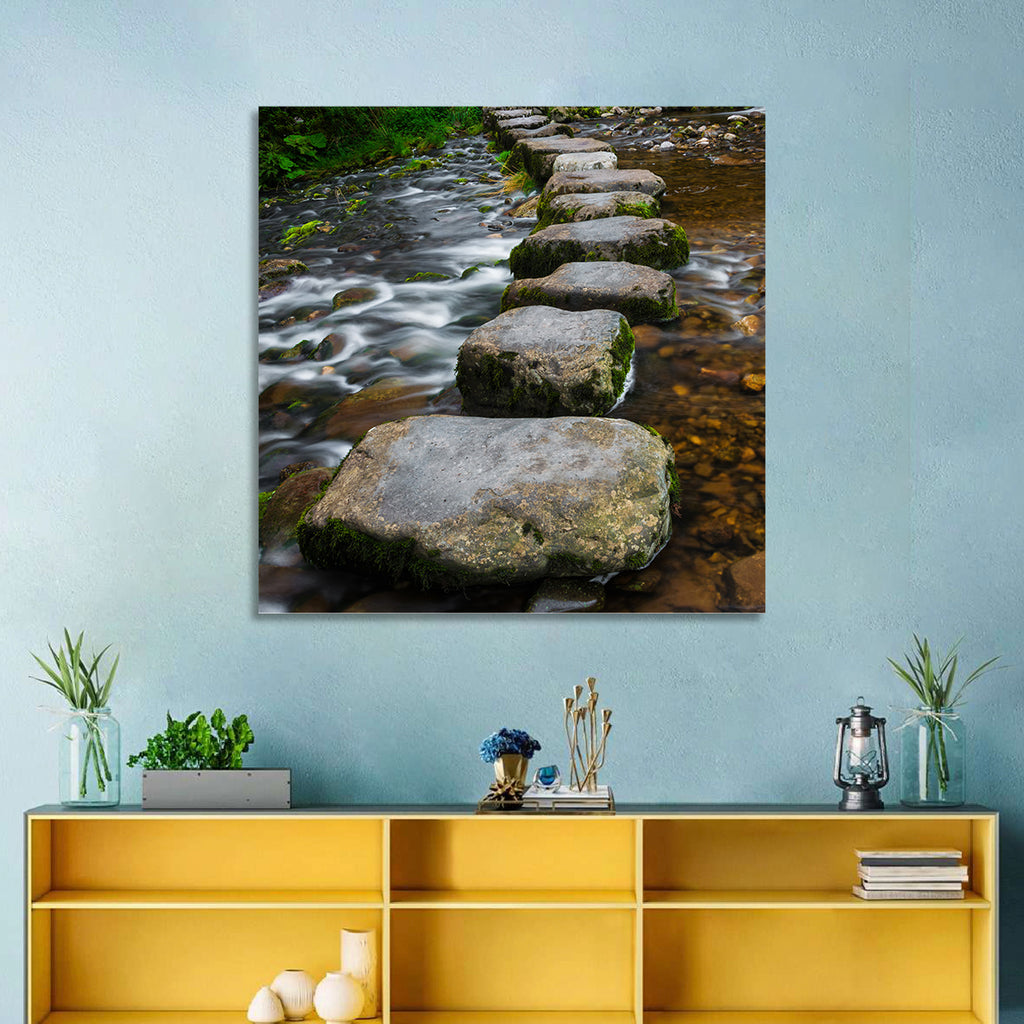 Mossy Stepping Stones Over Stream Wall Art
