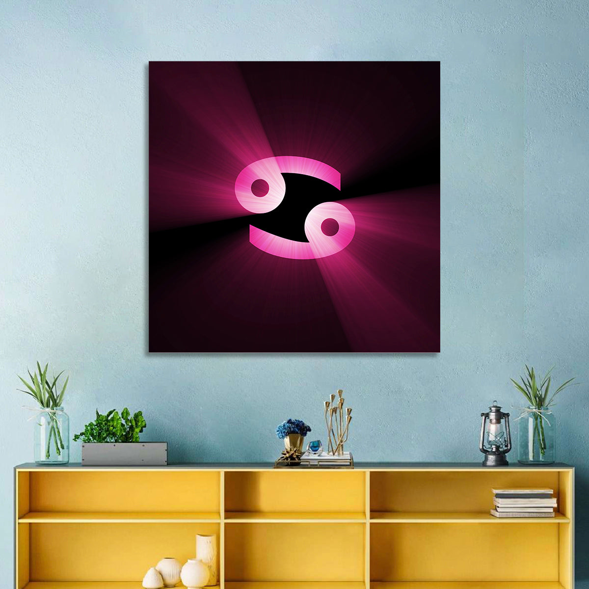 Glowing Pink Cancer Symbol Wall Art
