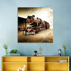 Sepia Steam Locomotive on Rusted Tracks Wall Art