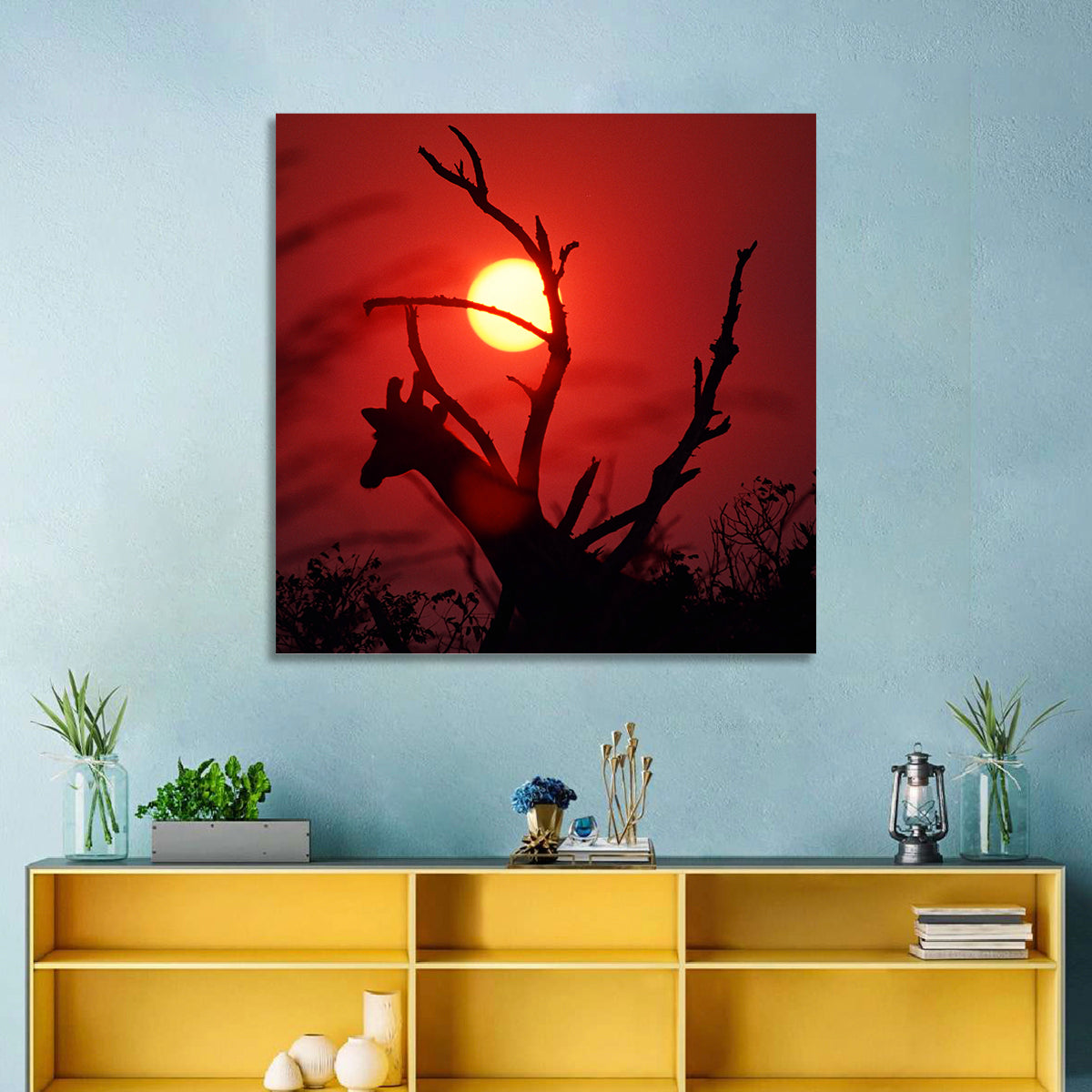 Giraffe Silhouette at Sunset Wall Art