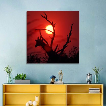 Giraffe Silhouette at Sunset Wall Art