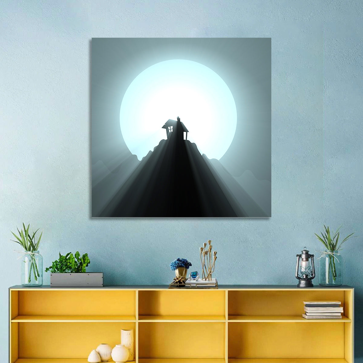 Moonlit Mountain Hut Wall Art