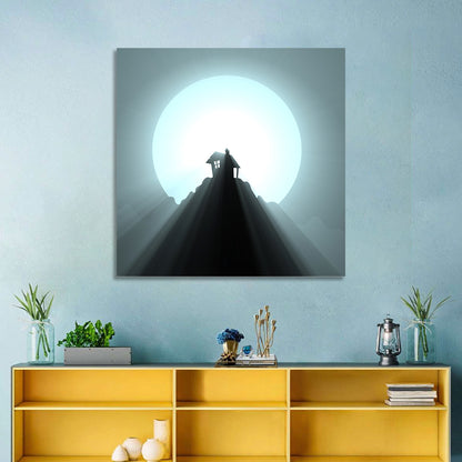 Moonlit Mountain Hut Wall Art