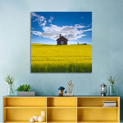 Red Barn in Golden Wheat Field Wall Art
