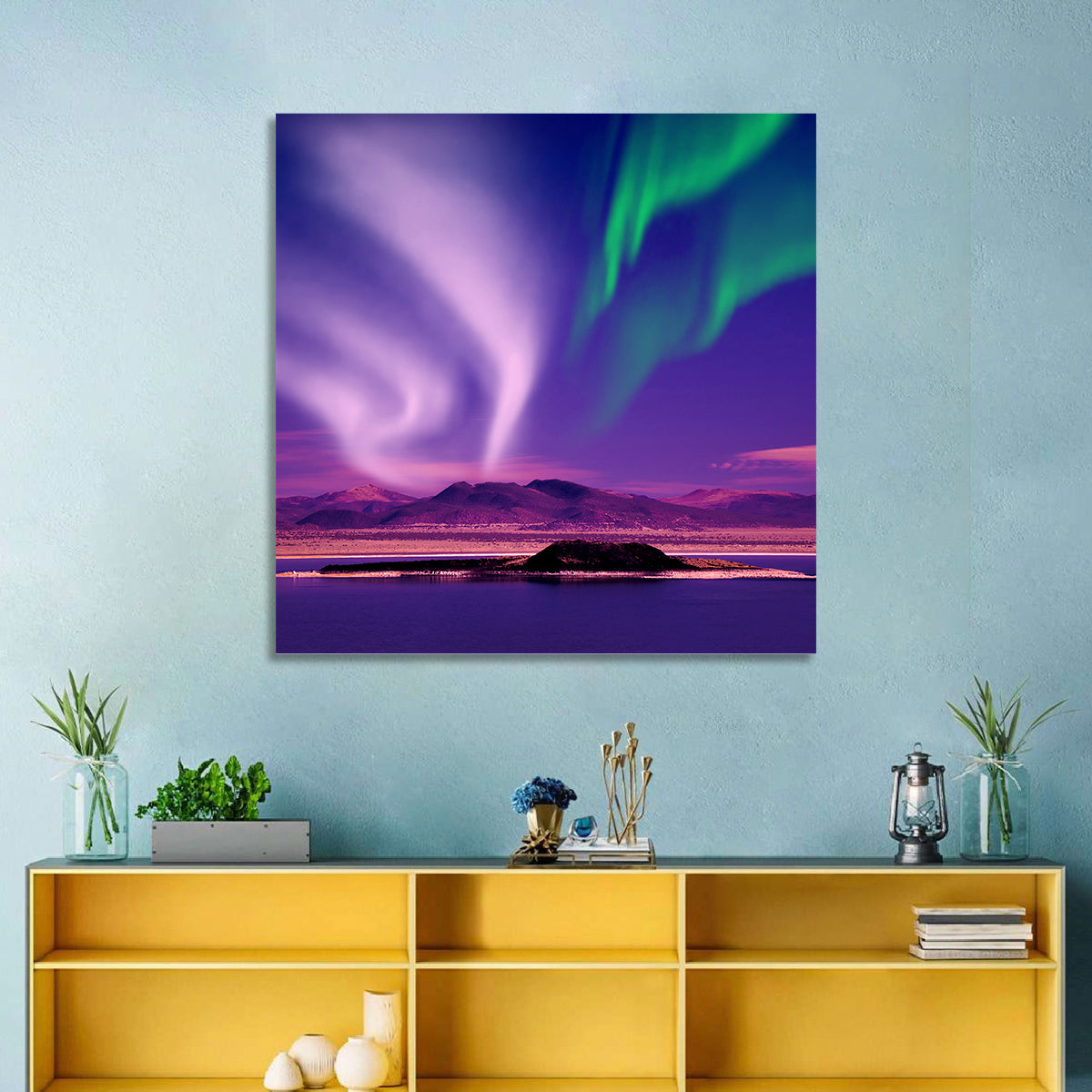 Violet Aurora Over Island Lake Wall Art