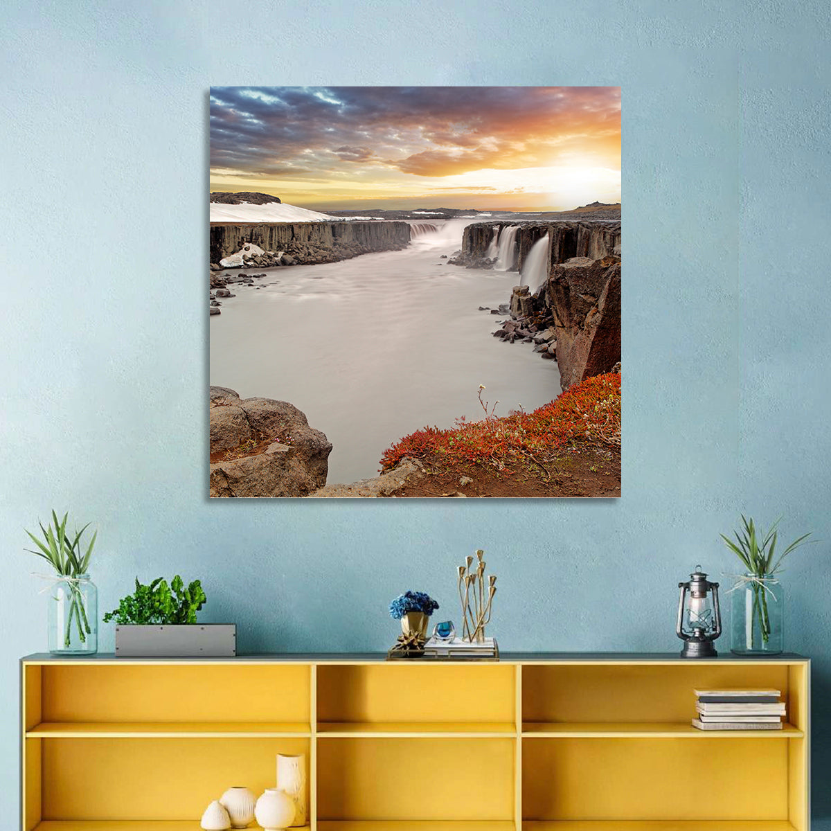 Selfoss Waterfall at Sunset Wall Art