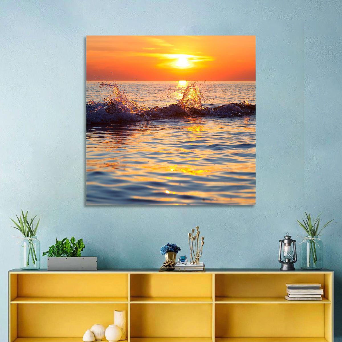 Lake Michigan Sunset Waves Wall Art