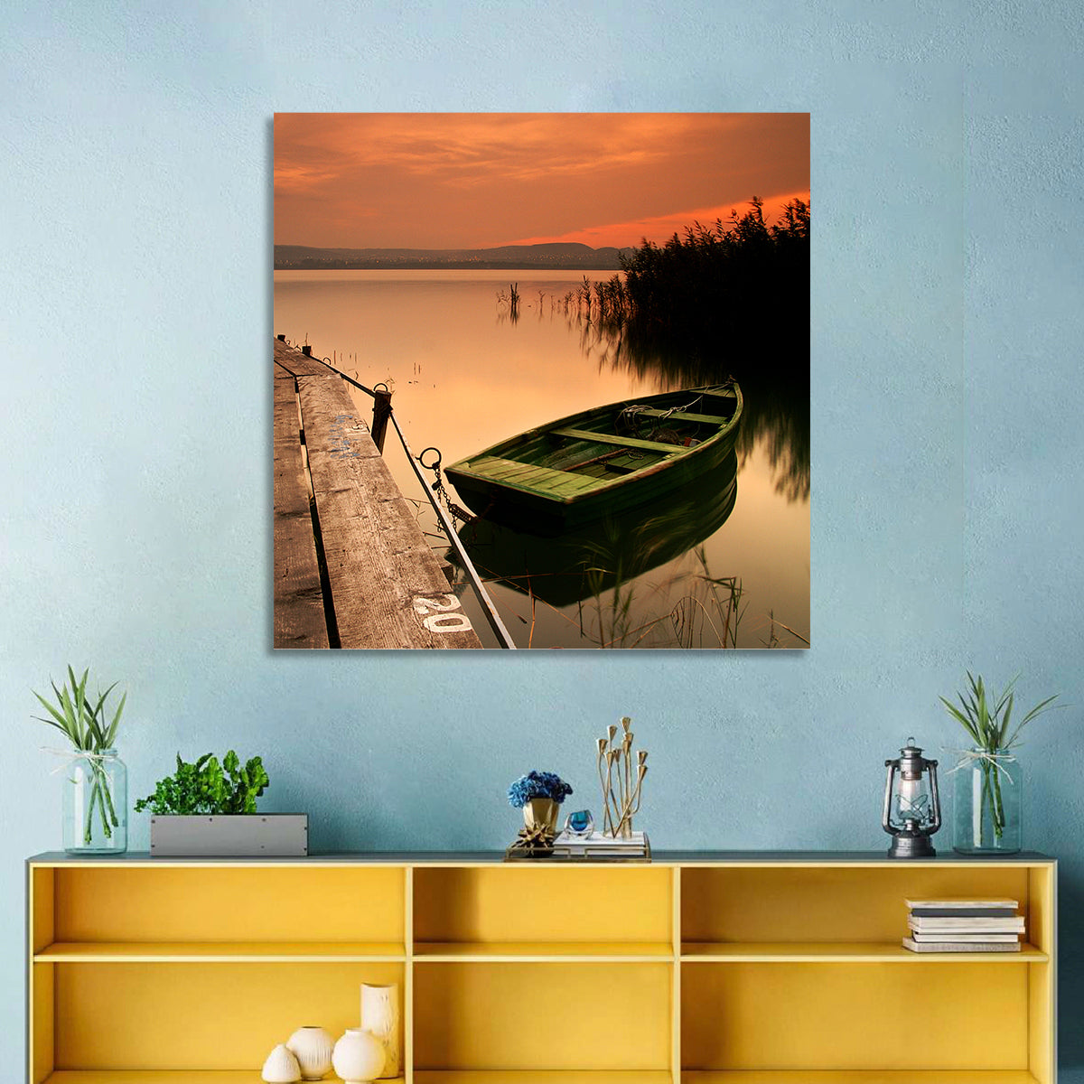 Pier and Rowboat on Lake Balaton Wall Art