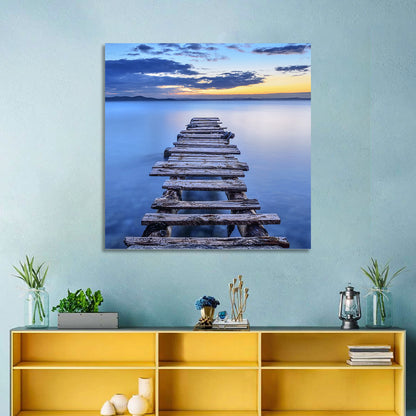 Weathered Lake Pier at Dusk Wall Art
