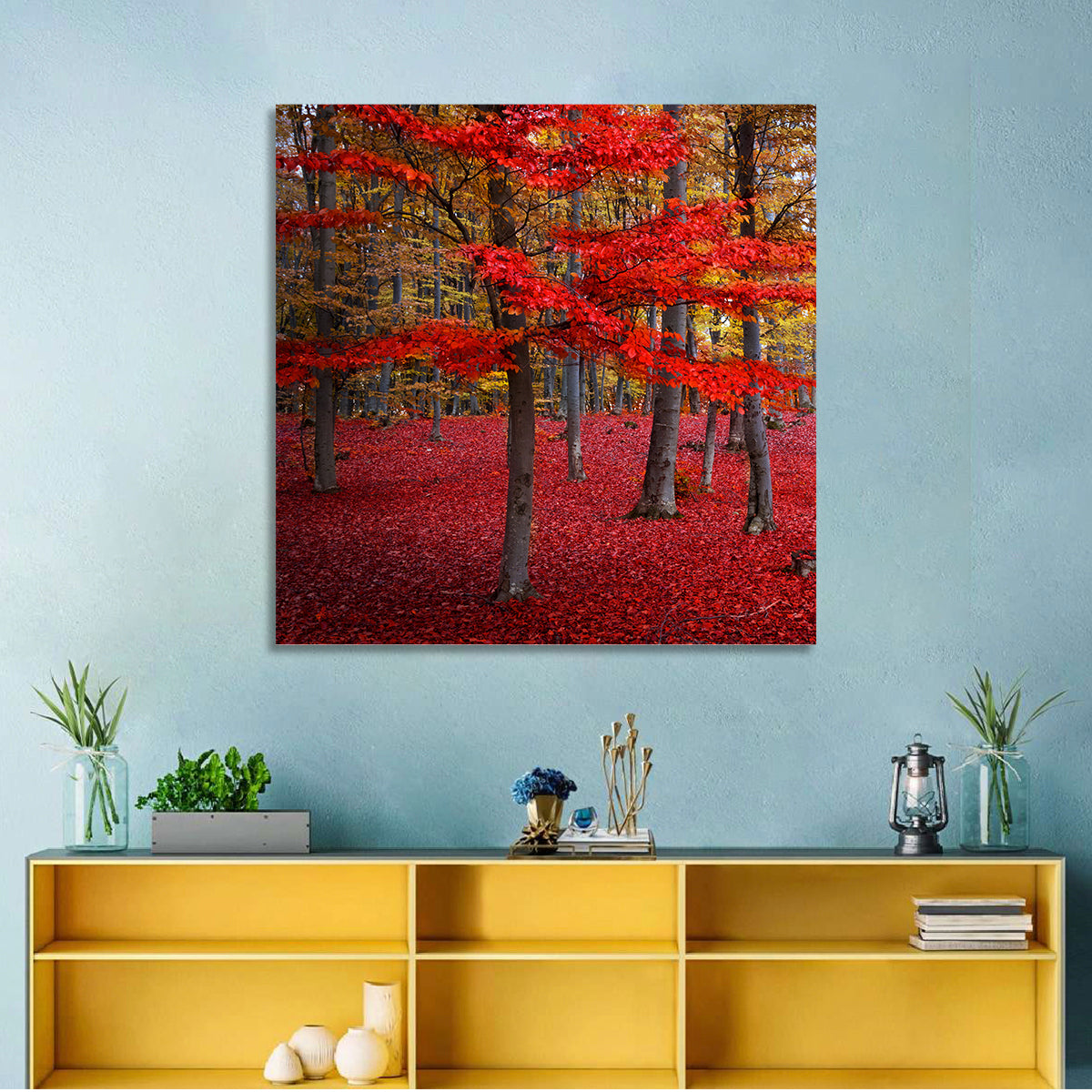 Crimson Autumn Forest Wall Art