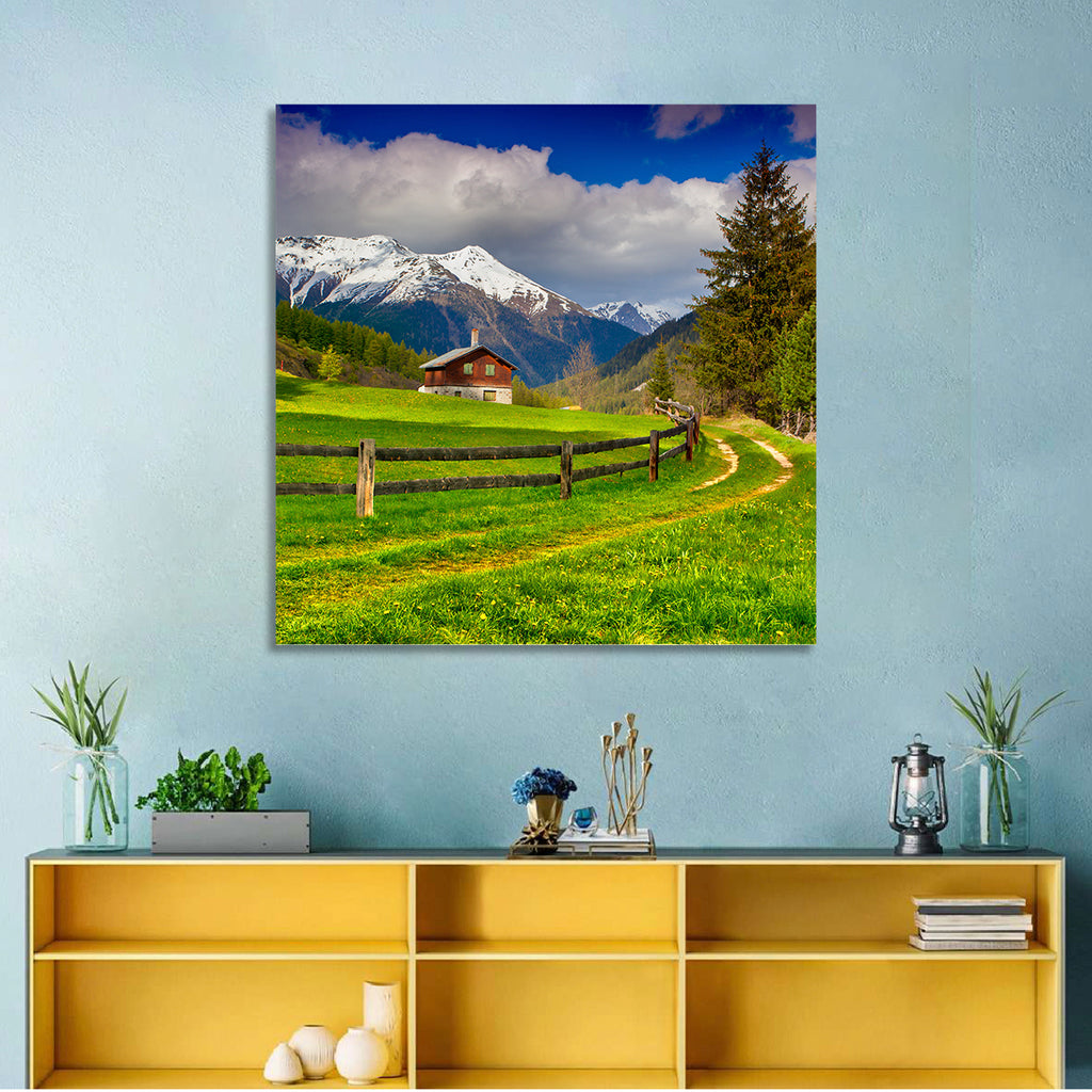 Alpine Meadow Cabin, Swiss Alps Wall Art