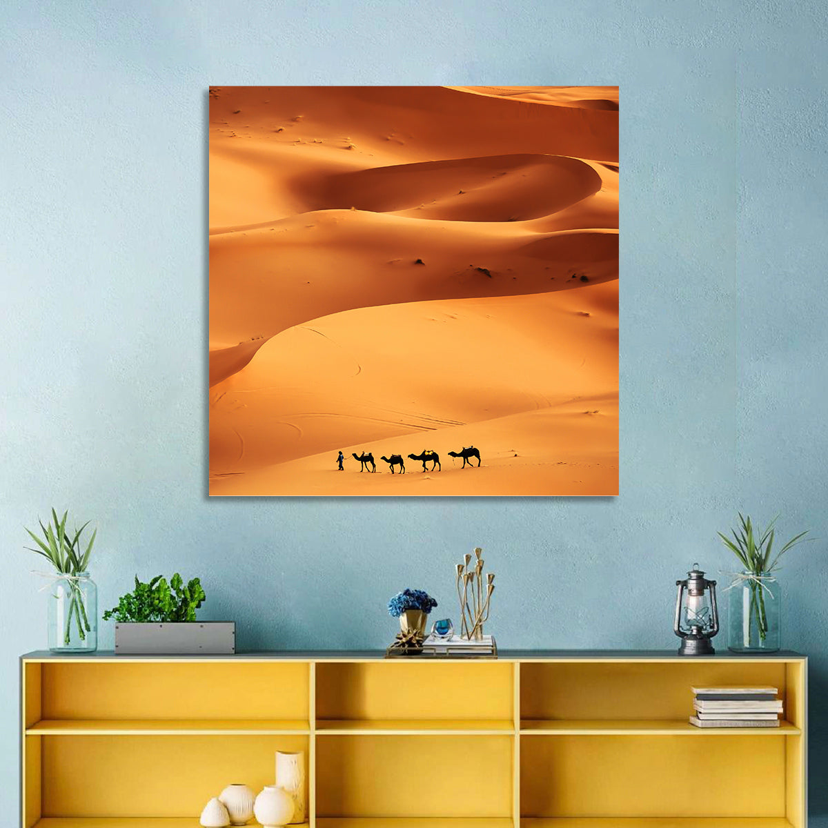 Desert Camel Caravan in Golden Dunes Wall Art