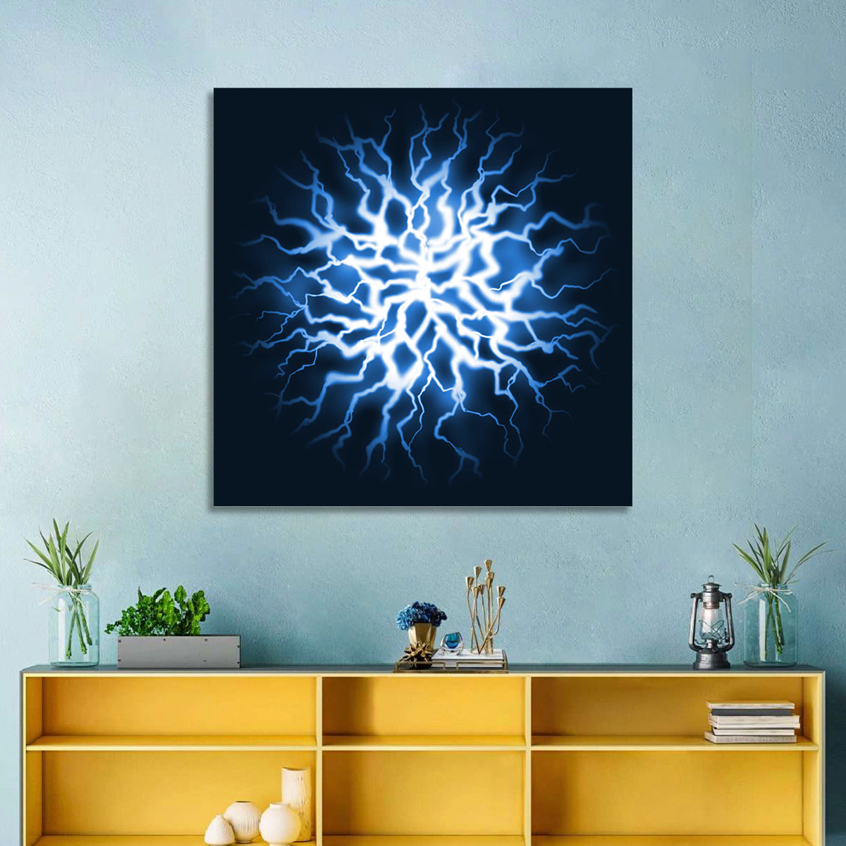Thunder Burst Abstract Wall Art in a room, square