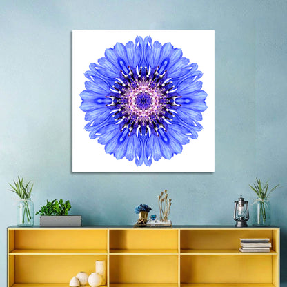 Blue Cornflower Mandala Pattern Wall Art
