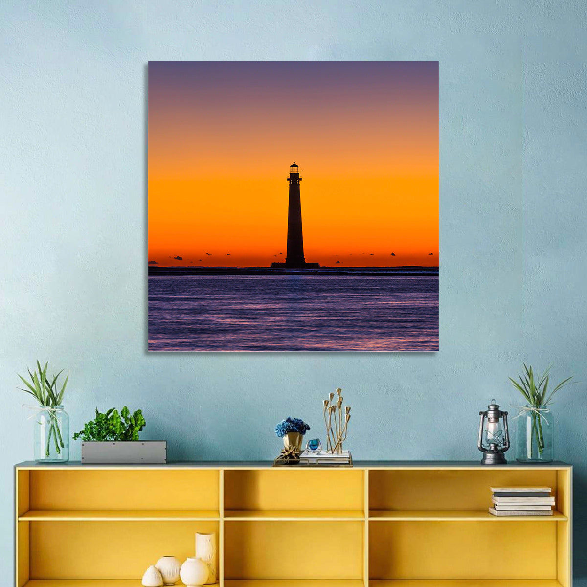 Minimalist Lighthouse Silhouette at Twilight Wall Art