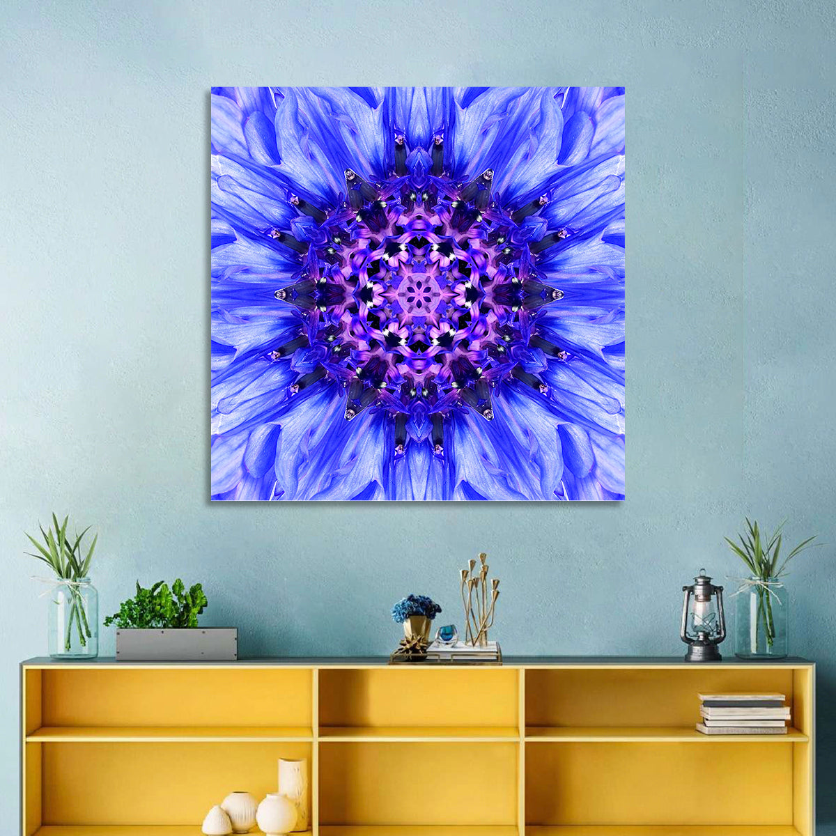 Kaleidoscopic Cornflower Mandala Wall Art