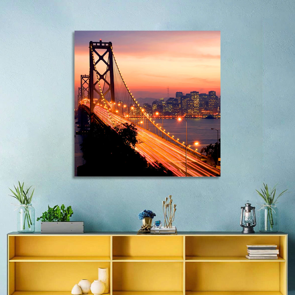 Bay Bridge Light Trails at Sunset Wall Art
