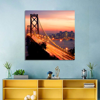 Bay Bridge Light Trails at Sunset Wall Art