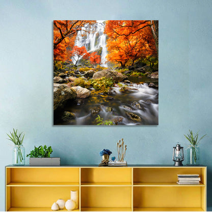 Autumn Forest Waterfall Wall Art