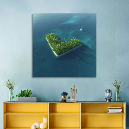 V-shaped Tropical Island with Distant Catamaran Wall Art