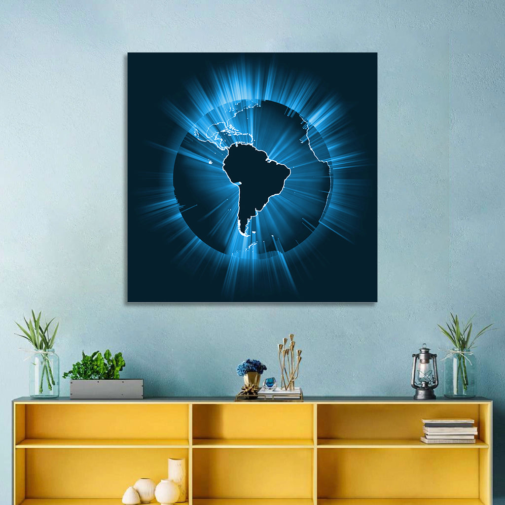 Glowing South America Map Wall Art