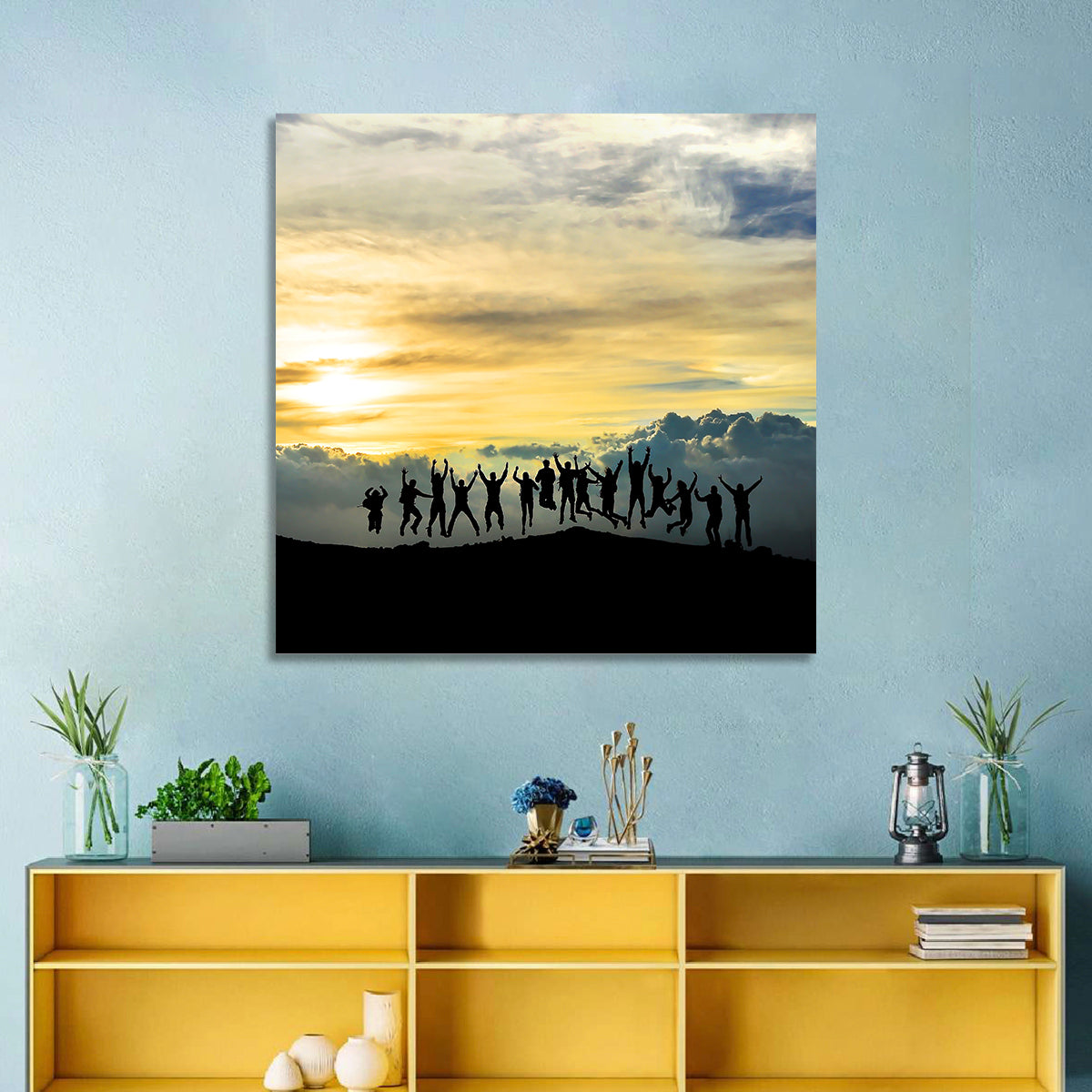 Golden Team Silhouettes at Sunset Wall Art