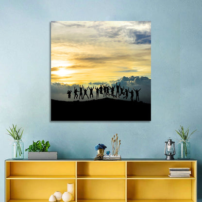 Golden Team Silhouettes at Sunset Wall Art