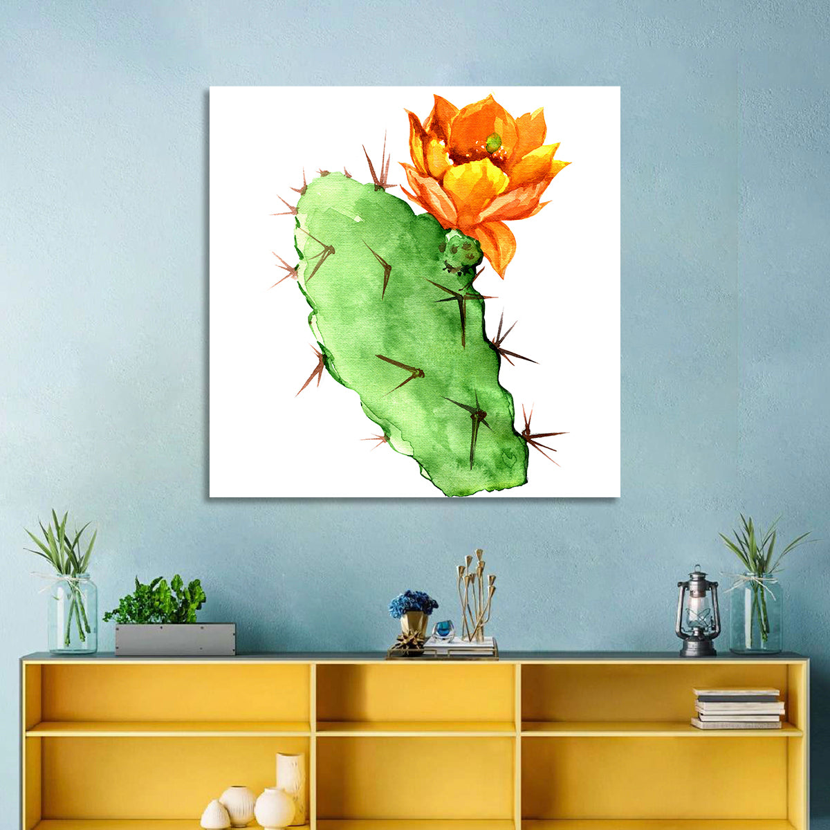 Opuntia Cactus Watercolor Wall Art