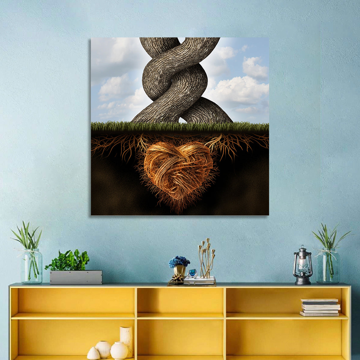 Intertwined Trees with Heart-shaped Roots Wall Art